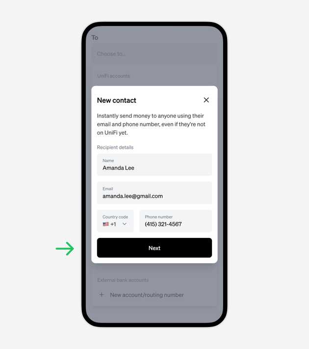 Enter the recipient contact details