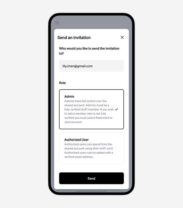 Adding a new account member by email