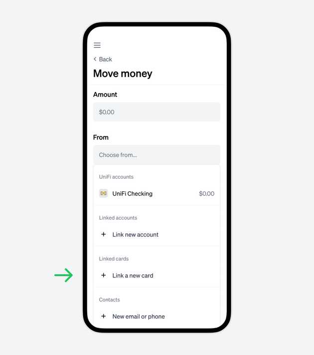 Move money dropdown