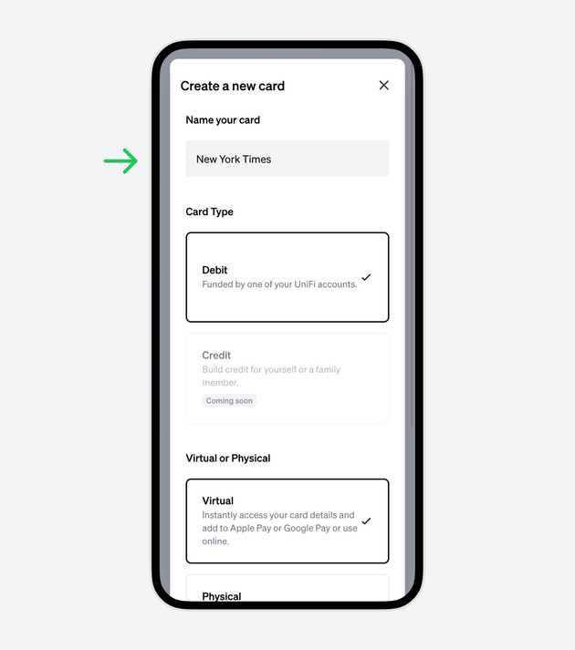 Creating a new virtual card for a subscription