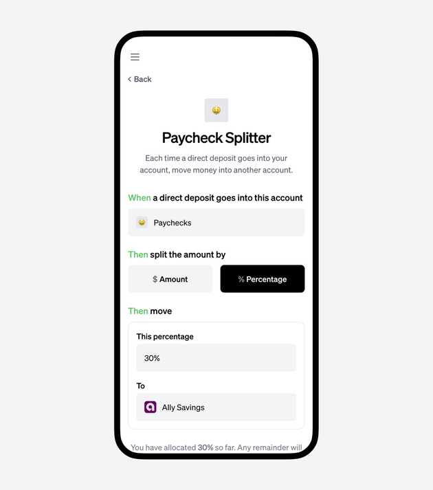 Paycheck Splitter from UniFi to Ally Savings