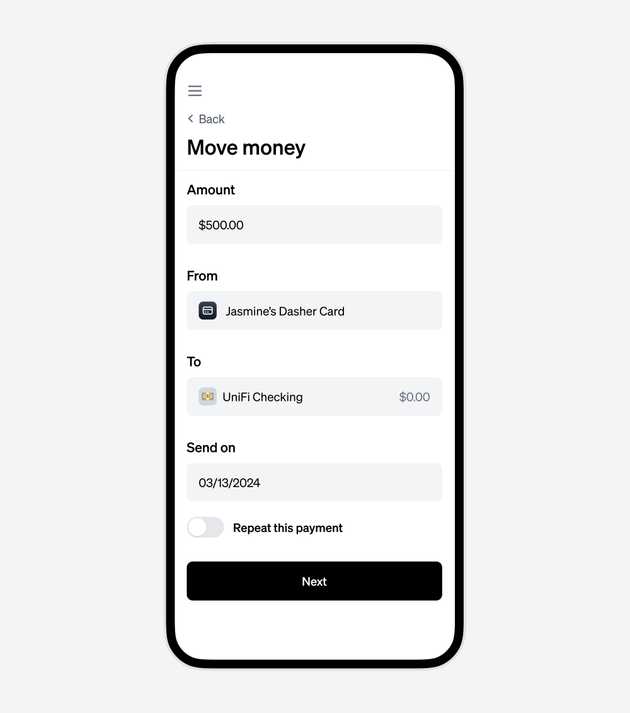 Move money screen filled