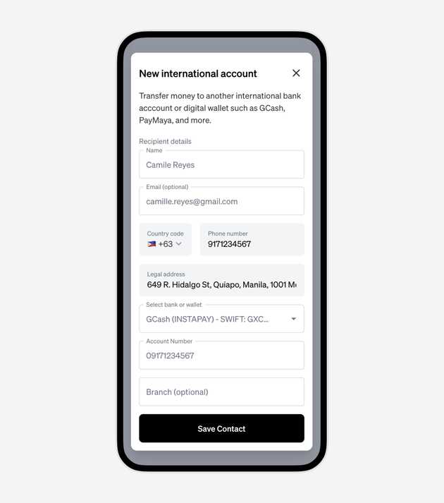 Add a new international contact